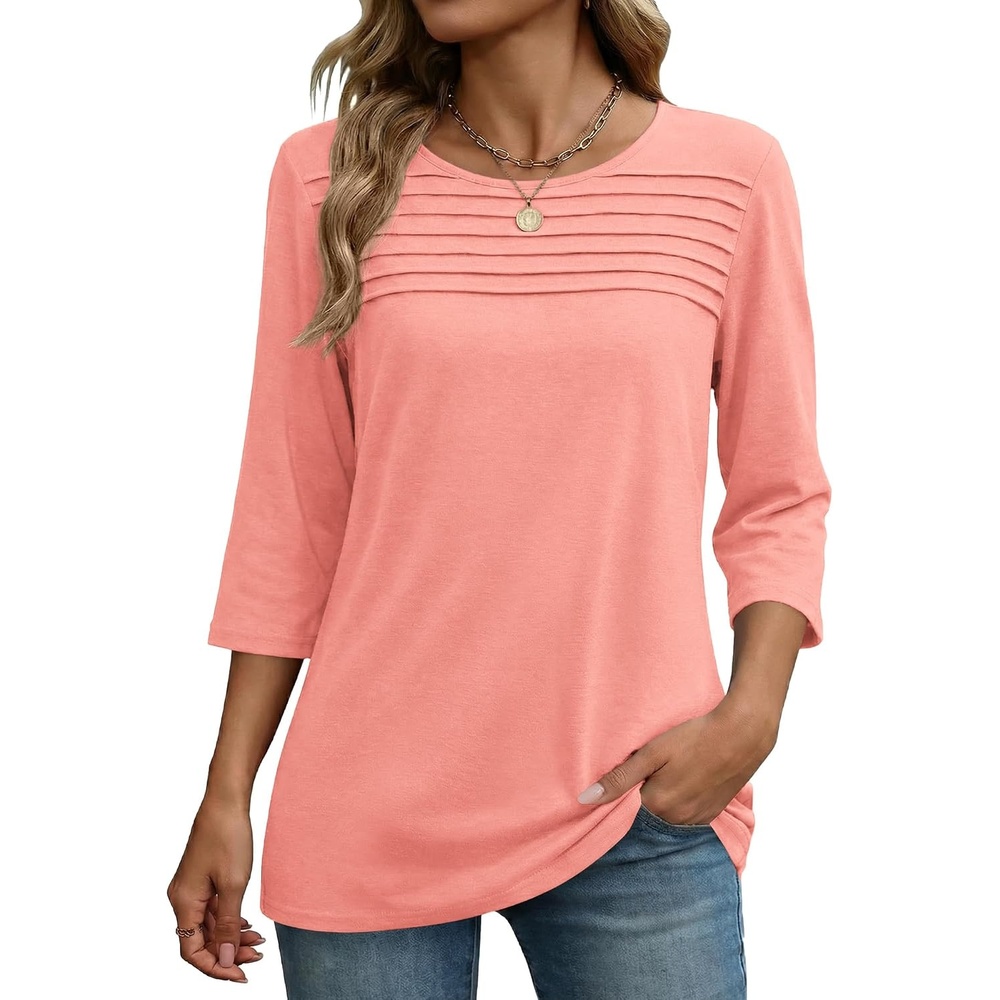 image:imageZeagoo Womens Tops 34 Sleeve Blouses Dressy Casual Shirt Pleated TunicPink