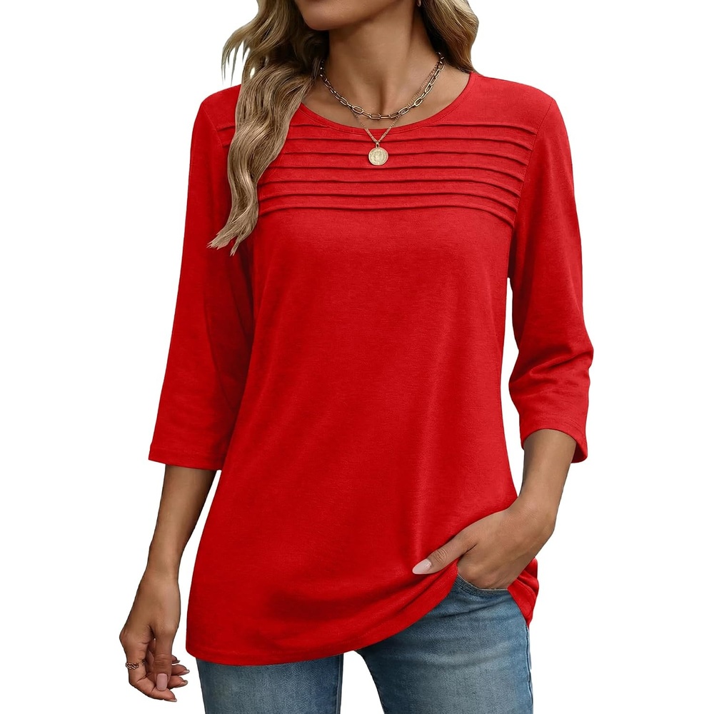 image:imageZeagoo Womens Tops 34 Sleeve Blouses Dressy Casual Shirt Pleated TunicRed