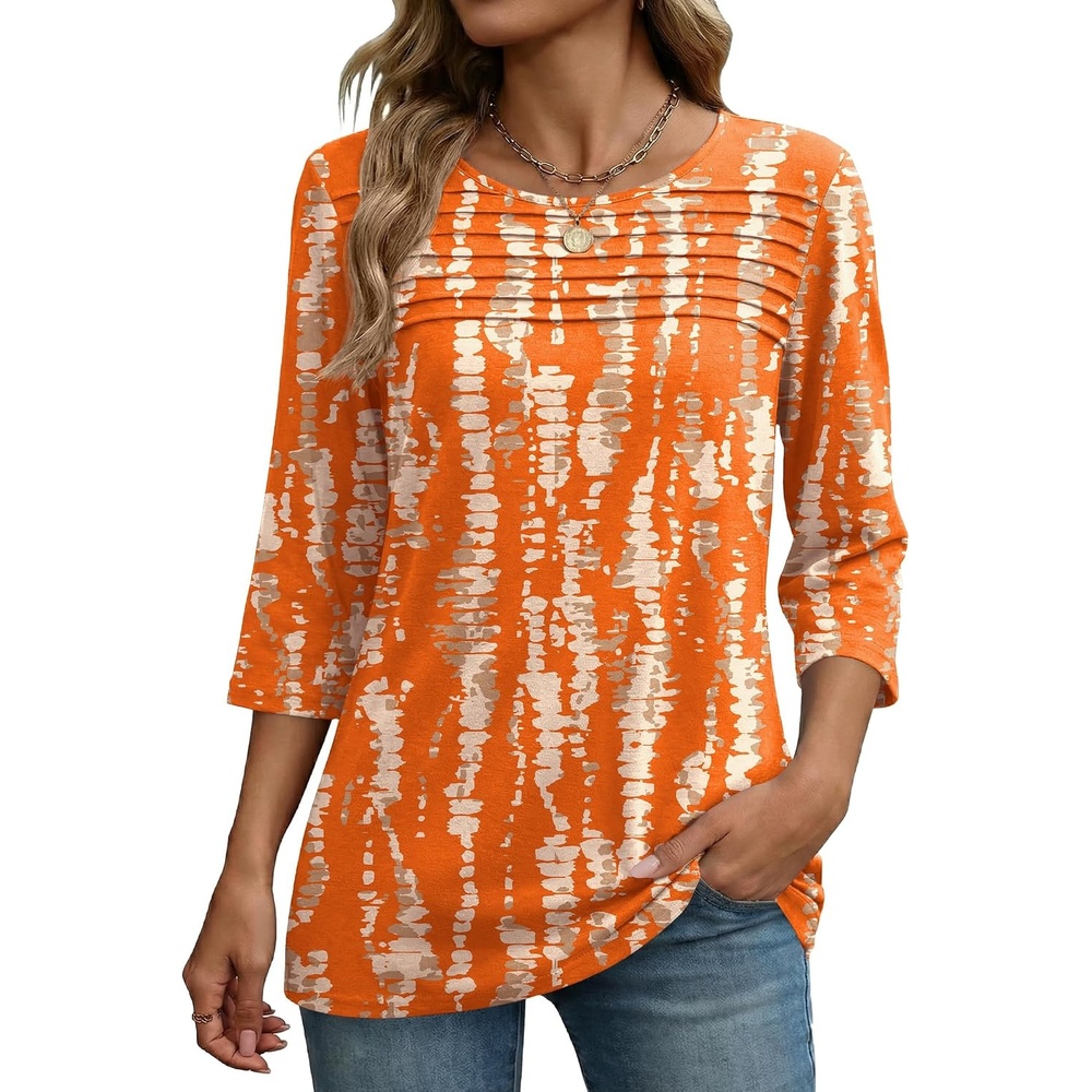 image:imageZeagoo Womens Tops 34 Sleeve Blouses Dressy Casual Shirt Pleated TunicTiedry 466