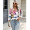 Zeagoo 3/4 Length Sleeve Womens Tops Casual V Neck Shirts Soft Basic Tees(Flower-wf50)
