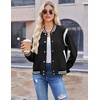 Zeagoo Bomber Jacket Women Varsity Casual Button Down Outfits with Pockets(A01-black)