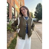 Zeagoo Bomber Jacket Women Varsity Casual Button Down Outfits with Pockets(Army Green)