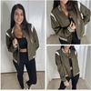 Zeagoo Bomber Jacket Women Varsity Casual Button Down Outfits with Pockets(Army Green)