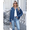 Zeagoo Bomber Jacket Women Varsity Casual Button Down Outfits with Pockets(Blue)