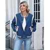 Zeagoo Bomber Jacket Women Varsity Casual Button Down Outfits with Pockets(Blue)