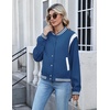 Zeagoo Bomber Jacket Women Varsity Casual Button Down Outfits with Pockets(Blue)