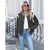 Zeagoo Bomber Jacket Women Varsity Casual Button Down Outfits with Pockets(Dark Grey)