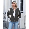 Zeagoo Bomber Jacket Women Varsity Casual Button Down Outfits with Pockets(Dark Grey)