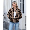 Zeagoo Bomber Jacket Women Varsity Casual Button Down Outfits with Pockets(Geometric)
