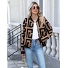 Zeagoo Bomber Jacket Women Varsity Casual Button Down Outfits with Pockets(Geometric)