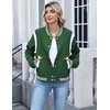 Zeagoo Bomber Jacket Women Varsity Casual Button Down Outfits with Pockets(Green)