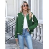 Zeagoo Bomber Jacket Women Varsity Casual Button Down Outfits with Pockets(Green)