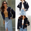 Zeagoo Bomber Jacket Women Varsity Casual Button Down Outfits with Pockets(Navy Blue)