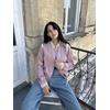 Zeagoo Bomber Jacket Women Varsity Casual Button Down Outfits with Pockets(Pink)