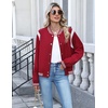 Zeagoo Bomber Jacket Women Varsity Casual Button Down Outfits with Pockets(Red)
