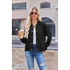 Zeagoo Bomber Jacket Women Varsity Casual Button Down Outfits with Pockets(Solid Black)
