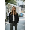 Zeagoo Bomber Jacket Women Varsity Casual Button Down Outfits with Pockets(Solid Black)
