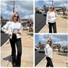 Zeagoo Bomber Jacket Women Varsity Casual Button Down Outfits with Pockets(White Floral Print)