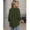Zeagoo Button Down Shirts for Women 3/4 Sleeve Linen Cotton Top Work Blouse(Army Green)