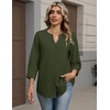 Zeagoo Button Down Shirts for Women 3/4 Sleeve Linen Cotton Top Work Blouse(Army Green)