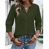 Zeagoo Button Down Shirts for Women 3/4 Sleeve Linen Cotton Top Work Blouse(Army Green)