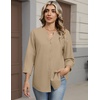 Zeagoo Button Down Shirts for Women 3/4 Sleeve Linen Cotton Top Work Blouse(Beige)