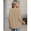 Zeagoo Button Down Shirts for Women 3/4 Sleeve Linen Cotton Top Work Blouse(Beige)