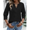Zeagoo Button Down Shirts for Women 3/4 Sleeve Linen Cotton Top Work Blouse(Black)