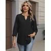 Zeagoo Button Down Shirts for Women 3/4 Sleeve Linen Cotton Top Work Blouse(Black)
