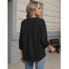 Zeagoo Button Down Shirts for Women 3/4 Sleeve Linen Cotton Top Work Blouse(Black)
