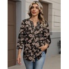 Zeagoo Button Down Shirts for Women 3/4 Sleeve Linen Cotton Top Work Blouse(Black Hawaiian-sf209)