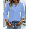 Zeagoo Button Down Shirts for Women 3/4 Sleeve Linen Cotton Top Work Blouse(Blue)