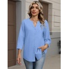 Zeagoo Button Down Shirts for Women 3/4 Sleeve Linen Cotton Top Work Blouse(Blue)