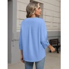 Zeagoo Button Down Shirts for Women 3/4 Sleeve Linen Cotton Top Work Blouse(Blue)