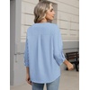 Zeagoo Button Down Shirts for Women 3/4 Sleeve Linen Cotton Top Work Blouse(Blue Stripes-sa1)