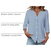Zeagoo Button Down Shirts for Women 3/4 Sleeve Linen Cotton Top Work Blouse(Blue Stripes-sa1)
