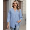 Zeagoo Button Down Shirts for Women 3/4 Sleeve Linen Cotton Top Work Blouse(Blue Stripes-sa1)