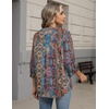 Zeagoo Button Down Shirts for Women 3/4 Sleeve Linen Cotton Top Work Blouse(Boho-mz721)