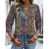 Zeagoo Button Down Shirts for Women 3/4 Sleeve Linen Cotton Top Work Blouse(Boho-mz721)