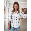 Zeagoo Button Down Shirts for Women 3/4 Sleeve Linen Cotton Top Work Blouse(Geometric White-jh599)