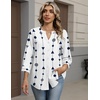Zeagoo Button Down Shirts for Women 3/4 Sleeve Linen Cotton Top Work Blouse(Geometric White-jh599)