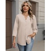 Zeagoo Button Down Shirts for Women 3/4 Sleeve Linen Cotton Top Work Blouse(Khaki)