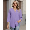 Zeagoo Button Down Shirts for Women 3/4 Sleeve Linen Cotton Top Work Blouse(Lavender)