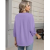Zeagoo Button Down Shirts for Women 3/4 Sleeve Linen Cotton Top Work Blouse(Lavender)