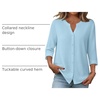 Zeagoo Button Down Shirts for Women 3/4 Sleeve Linen Cotton Top Work Blouse(Light Blue)