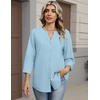 Zeagoo Button Down Shirts for Women 3/4 Sleeve Linen Cotton Top Work Blouse(Light Blue)