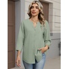 Zeagoo Button Down Shirts for Women 3/4 Sleeve Linen Cotton Top Work Blouse(Light Green)