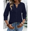 Zeagoo Button Down Shirts for Women 3/4 Sleeve Linen Cotton Top Work Blouse(Nany Blue)