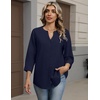 Zeagoo Button Down Shirts for Women 3/4 Sleeve Linen Cotton Top Work Blouse(Nany Blue)
