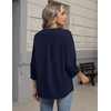 Zeagoo Button Down Shirts for Women 3/4 Sleeve Linen Cotton Top Work Blouse(Nany Blue)